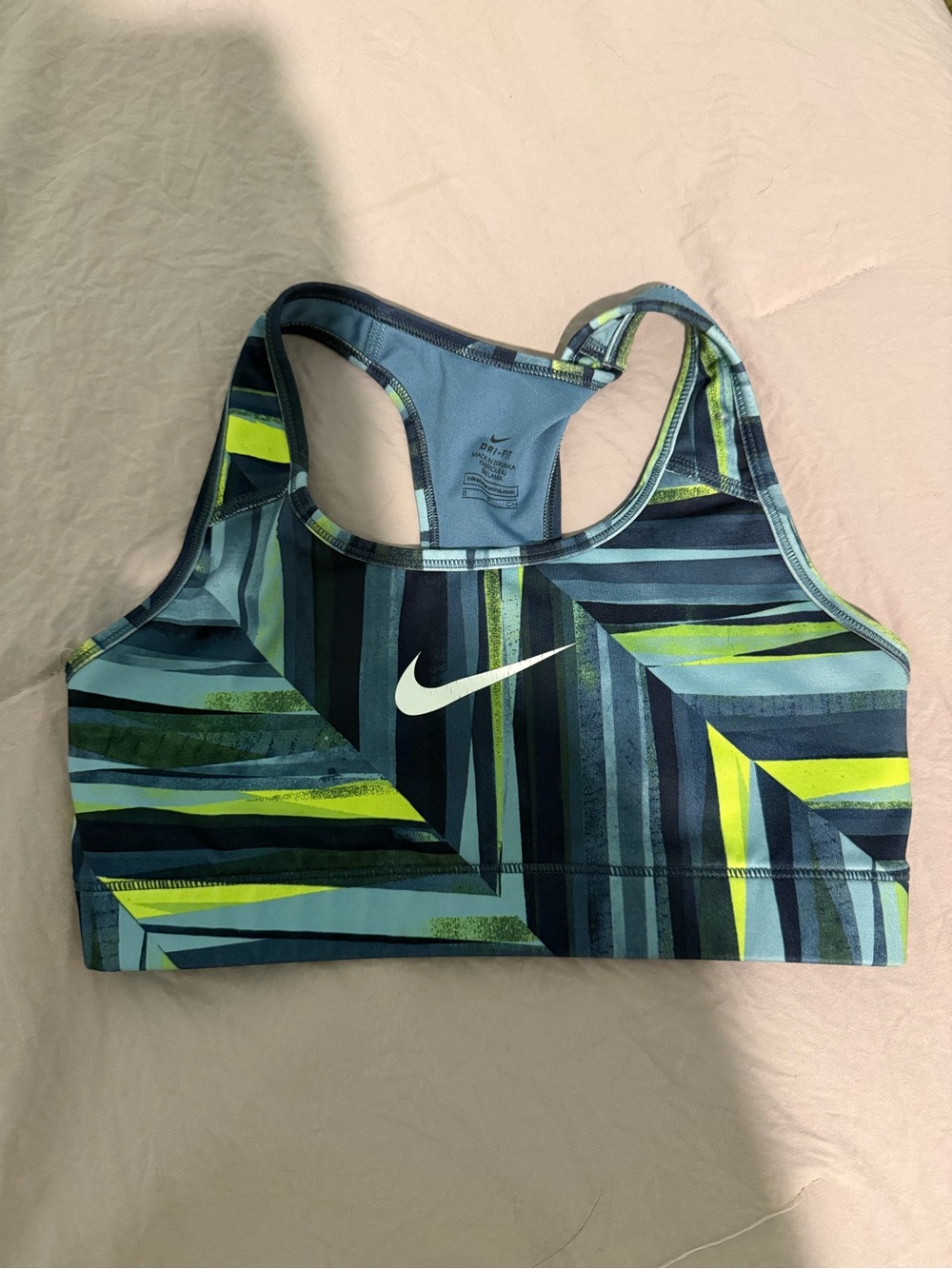 Nike Geo-Stripe Racerback Sports Bra - Blue & Yellow